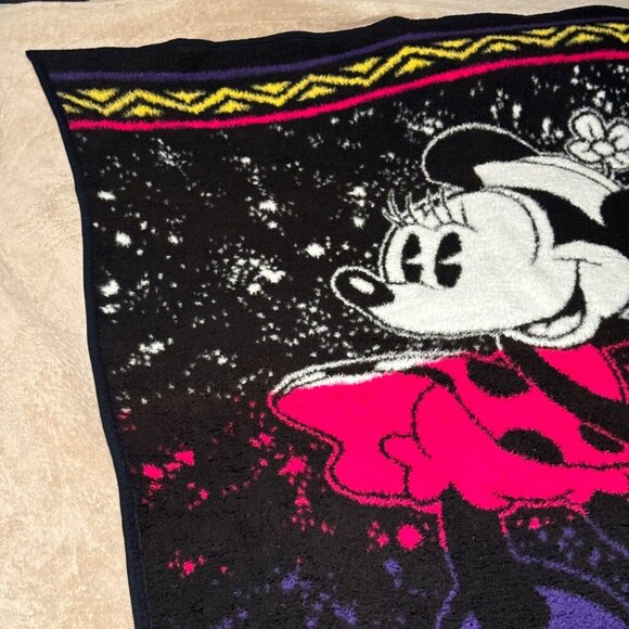 VINTAGE BIEDERLACK MINNIE MOUSE BLANKET pink purple black THROW DISNEY 52” x  68 - Picture 2 of 11